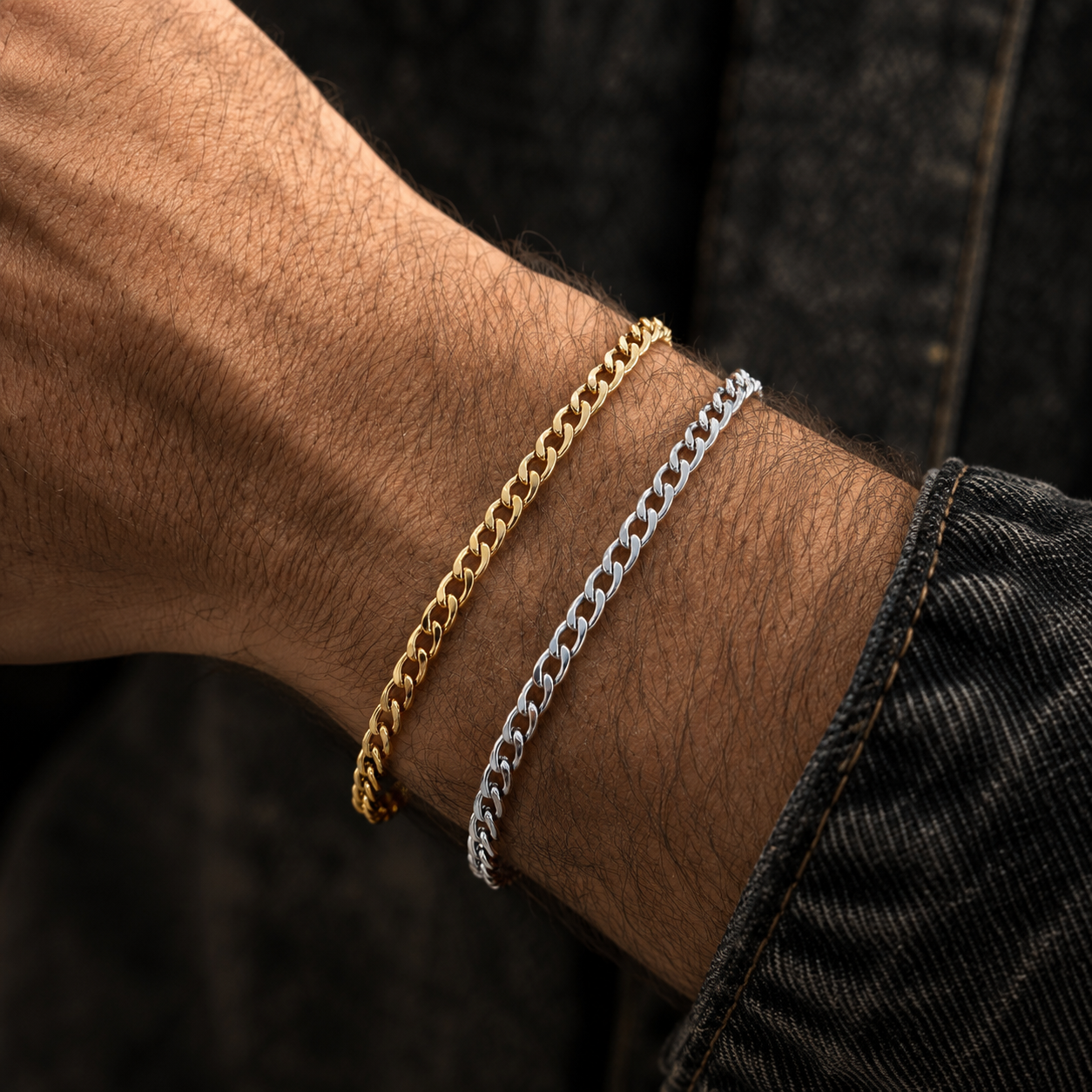 Cuban curb chain bracelet for men in stainless steel, gold and silver tone, waterproof and tarnish-resistant